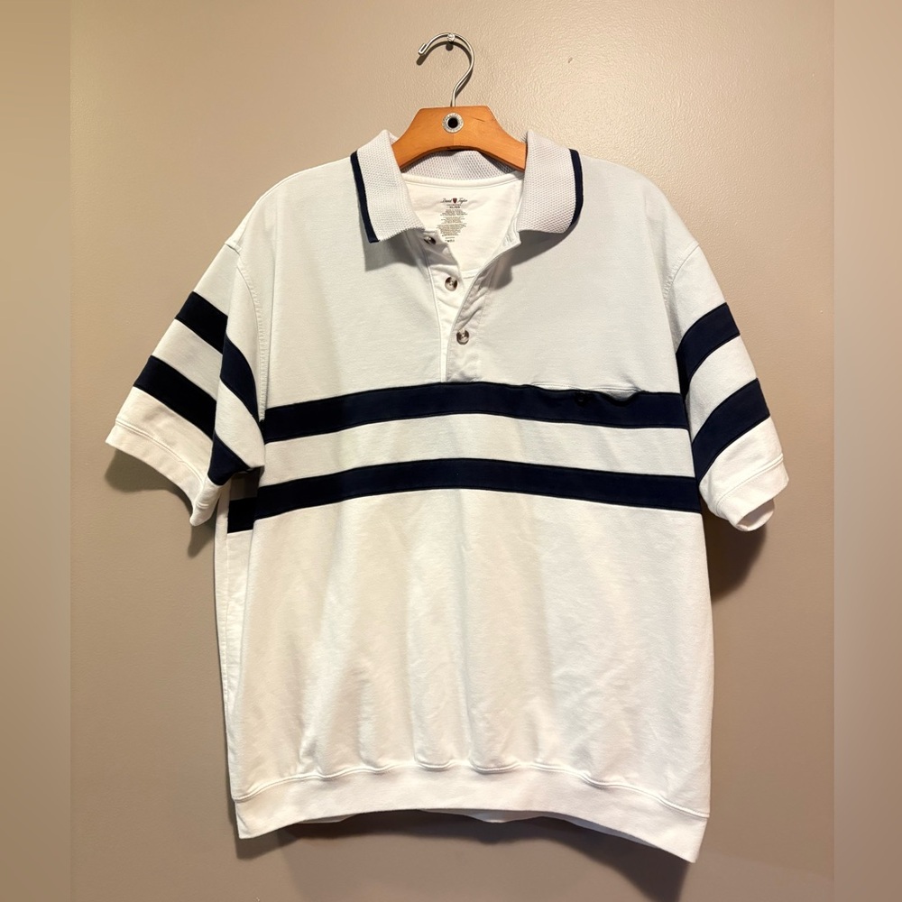 David Taylor Men's White and Black Striped Polo Shirt